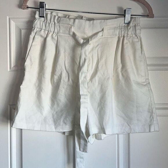Express Super High Waisted Paperbag Shorts white linen blend size s small - Picture 6 of 7